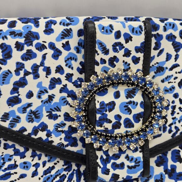 NWT Lilly Pulitzer BENTON Clutch Bag Removable Shoulder Chain Blue Rhinestone - Picture 3 of 10